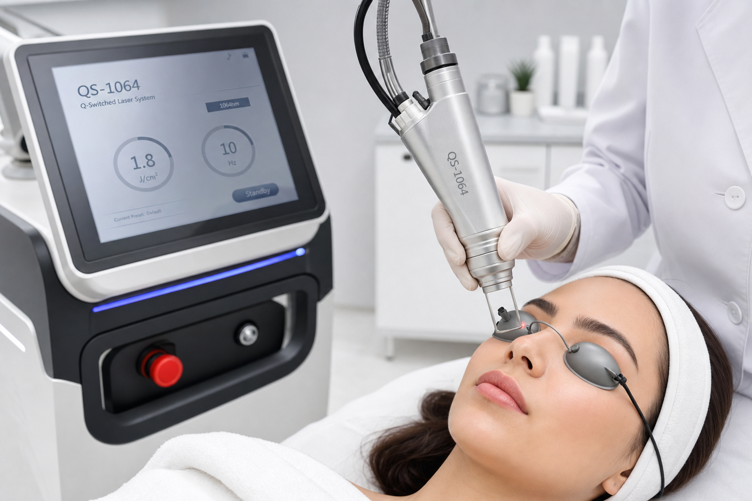 professional laser tattoo removal equipment used for microblading removal in clean clinical setting